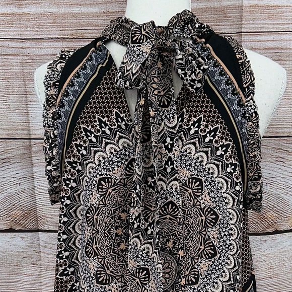 1. State Black and Cream Medallion  Patterned Halter Blouse Size M - Picture 12 of 13